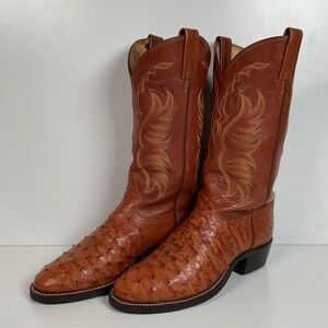Tony Lama Exotic Full Quill Ostrich Cowboy Boots 8 EE Vibram Work Sole USA Made